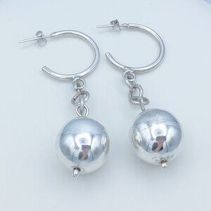 Vintage 925 Sterling Silver Dangle Bead Ball Hoop Earrings